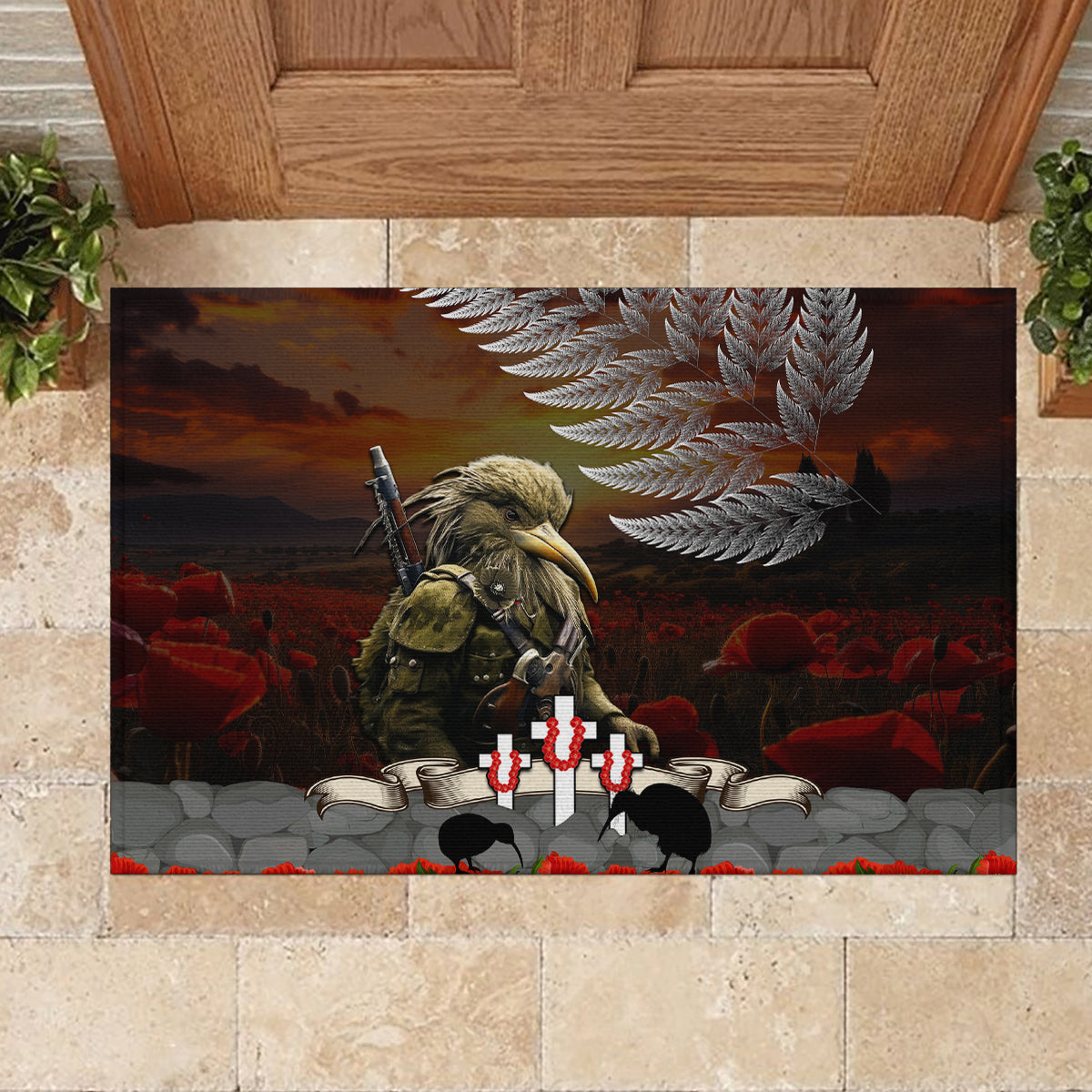 New Zealand ANZAC Day Rubber Doormat The Ode of Remembrance and Silver Fern LT03 - Polynesian Pride