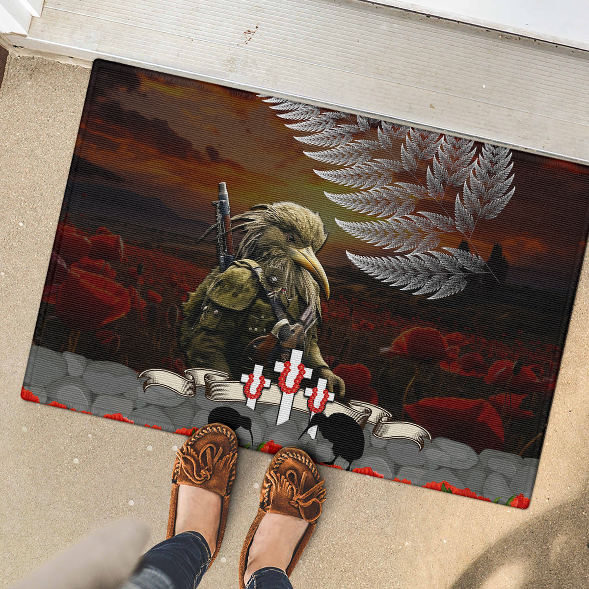 New Zealand ANZAC Day Rubber Doormat The Ode of Remembrance and Silver Fern LT03 - Polynesian Pride