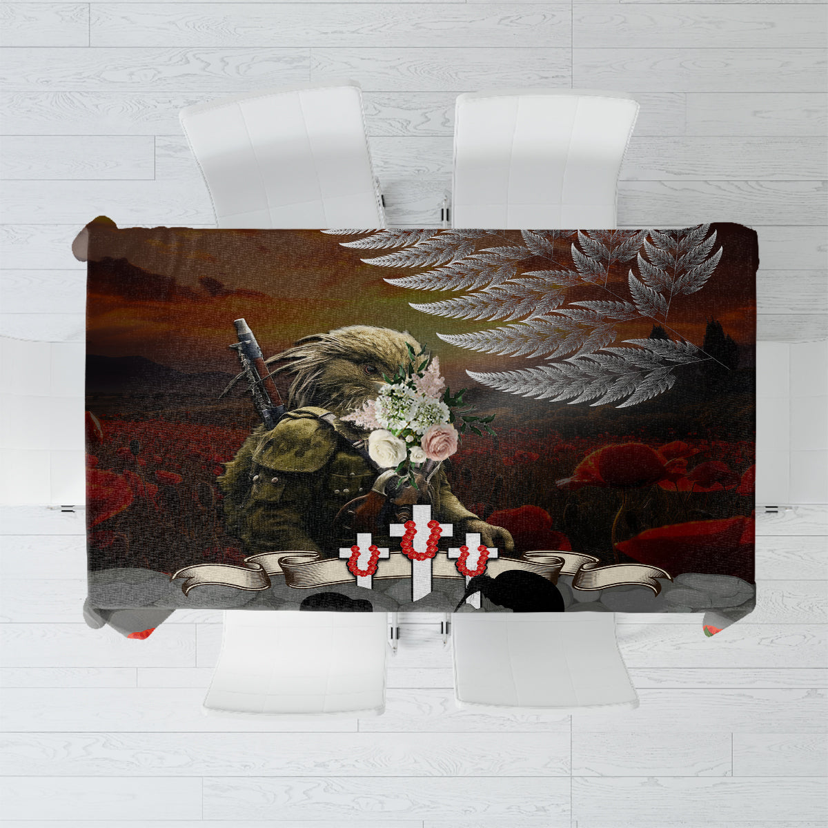 New Zealand ANZAC Day Tablecloth The Ode of Remembrance and Silver Fern LT03 Black - Polynesian Pride