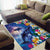 Hawaiian Lei Day Plumeria Humpback Whales Area Rug Polynesian Art Vibrant Starry Nebula Style