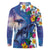 Hawaiian Lei Day Plumeria Humpback Whales Long Sleeve Polo Shirt Polynesian Art Vibrant Starry Nebula Style