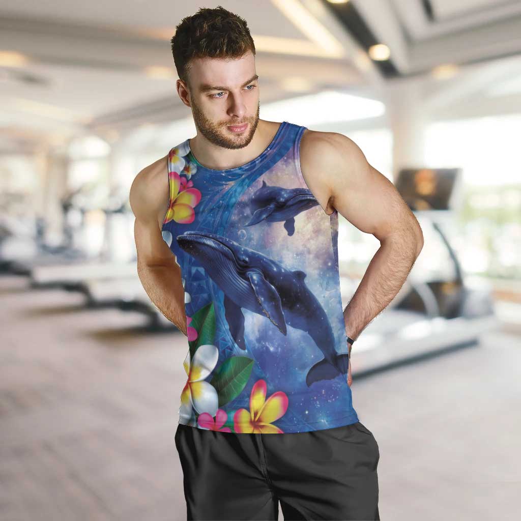 Hawaiian Lei Day Plumeria Humpback Whales Men Tank Top Polynesian Art Vibrant Starry Nebula Style