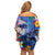 Hawaiian Lei Day Plumeria Humpback Whales Off Shoulder Short Dress Polynesian Art Vibrant Starry Nebula Style