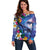 Hawaiian Lei Day Plumeria Humpback Whales Off Shoulder Sweater Polynesian Art Vibrant Starry Nebula Style