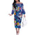 Hawaiian Lei Day Plumeria Humpback Whales Off The Shoulder Long Sleeve Dress Polynesian Art Vibrant Starry Nebula Style