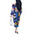 Hawaiian Lei Day Plumeria Humpback Whales Off The Shoulder Long Sleeve Dress Polynesian Art Vibrant Starry Nebula Style