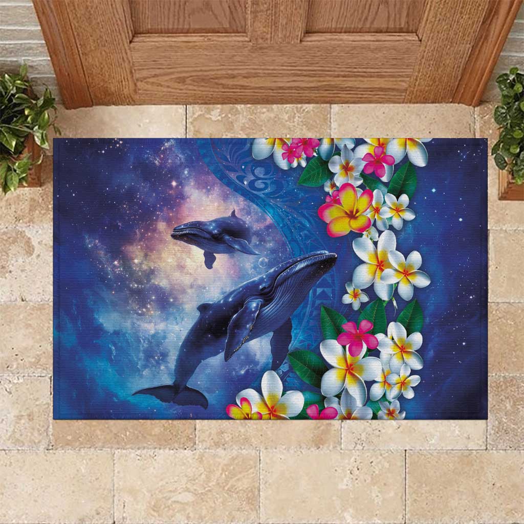 Hawaiian Lei Day Plumeria Humpback Whales Rubber Doormat Polynesian Art Vibrant Starry Nebula Style LT03 Art - Polynesian Pride