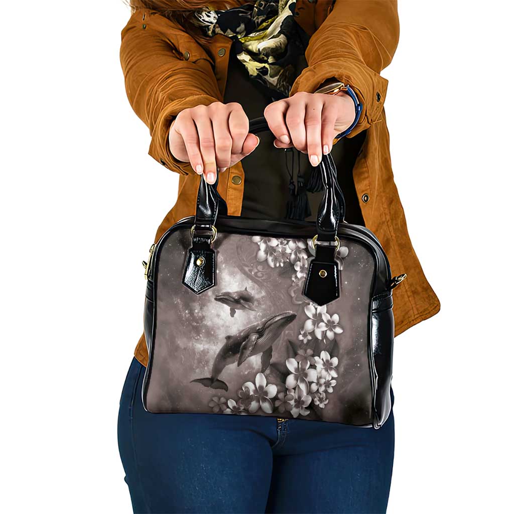 Hawaiian Lei Day Plumeria Humpback Whales Shoulder Handbag Polynesian Art Vibrant Starry Nebula Grayscale Style LT03 One Size Art - Polynesian Pride
