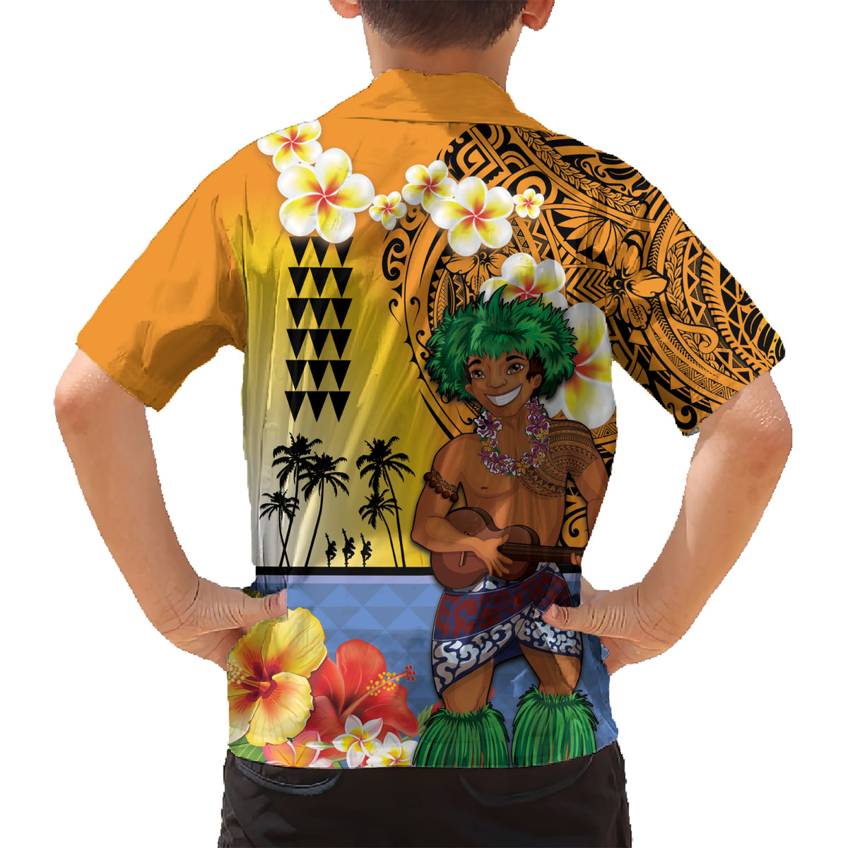 Happy Lei Day Kid Hawaiian Shirt Hula Male Dancer Polynesian Flower Kakau Pattern LT03 - Polynesian Pride