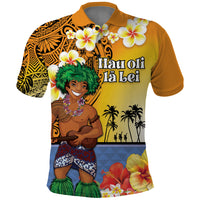 Happy Lei Day Polo Shirt Hula Male Dancer Polynesian Flower Kakau Pattern LT03 Yellow - Polynesian Pride