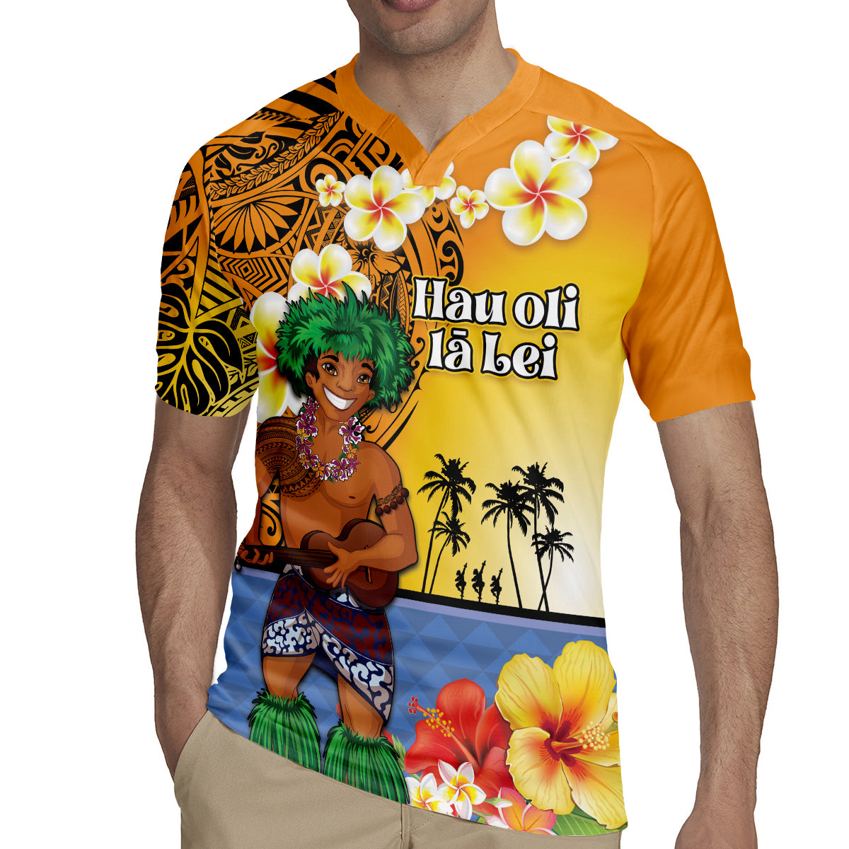 Happy Lei Day Rugby Jersey Hula Male Dancer Polynesian Flower Kakau Pattern LT03 - Polynesian Pride