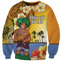 Happy Lei Day Sweatshirt Hula Male Dancer Polynesian Flower Kakau Pattern LT03 Unisex Yellow - Polynesian Pride