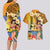 Happy Lei Day Couples Matching Long Sleeve Bodycon Dress and Hawaiian Shirt Hula Girl Polynesian Flower Kakau Pattern