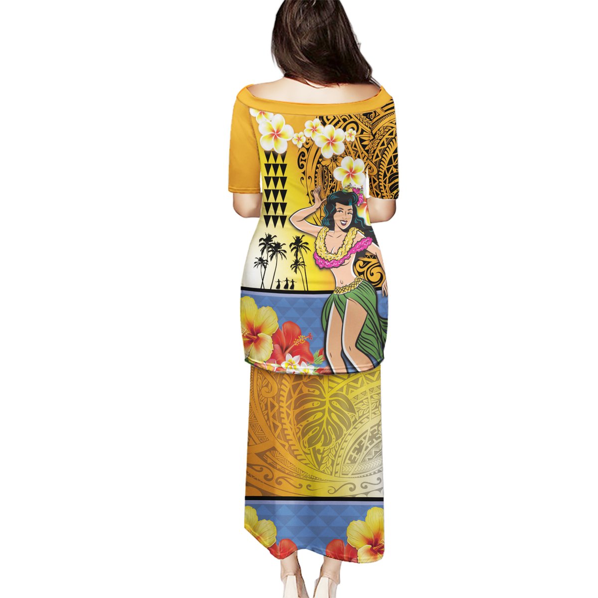 Happy Lei Day Puletasi Hula Girl Polynesian Flower Kakau Pattern LT03 - Polynesian Pride