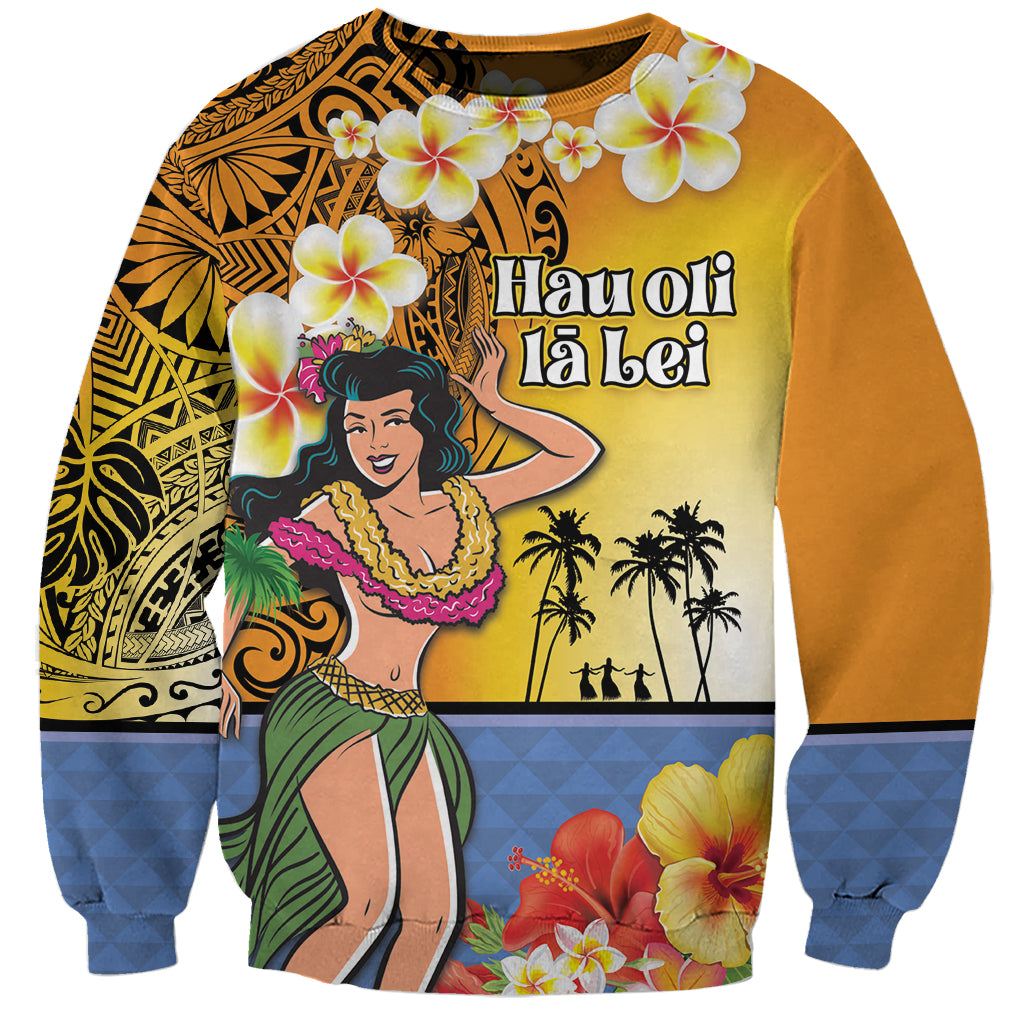 Happy Lei Day Sweatshirt Hula Girl Polynesian Flower Kakau Pattern LT03 Unisex Yellow - Polynesian Pride