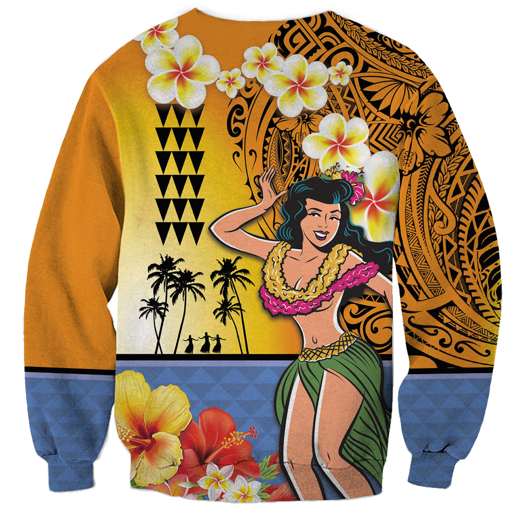 Happy Lei Day Sweatshirt Hula Girl Polynesian Flower Kakau Pattern LT03 - Polynesian Pride