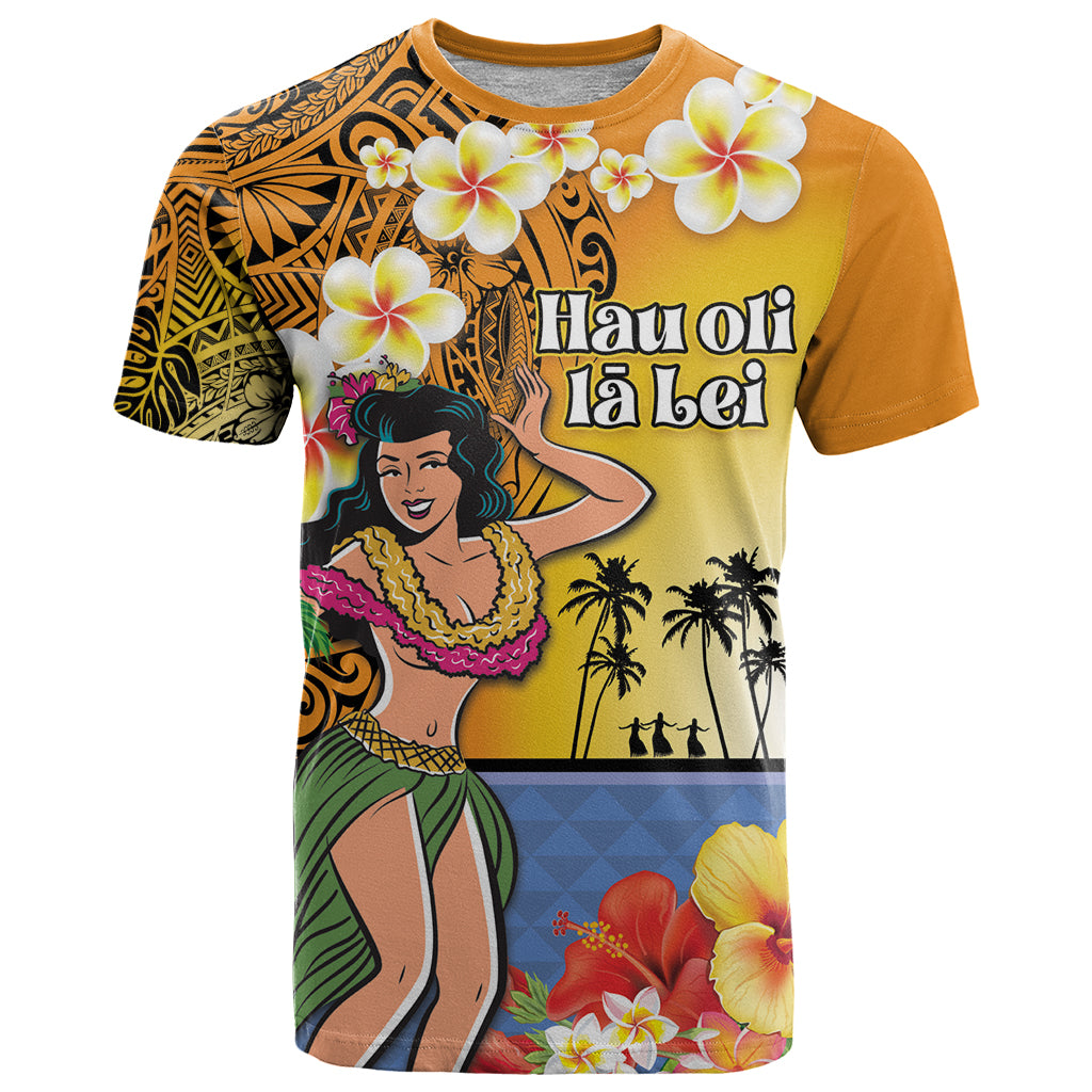 Happy Lei Day T Shirt Hula Girl Polynesian Flower Kakau Pattern LT03 Yellow - Polynesian Pride