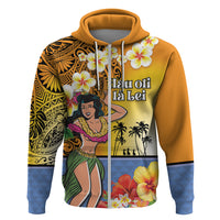 Happy Lei Day Zip Hoodie Hula Girl Polynesian Flower Kakau Pattern LT03 Zip Hoodie Yellow - Polynesian Pride