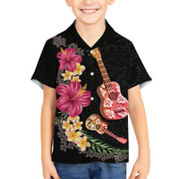Ukulele mix Polynesian Flower Kid Hawaiian Shirt Hawaiian Tribal Pattern LT03 Kid Black - Polynesian Pride