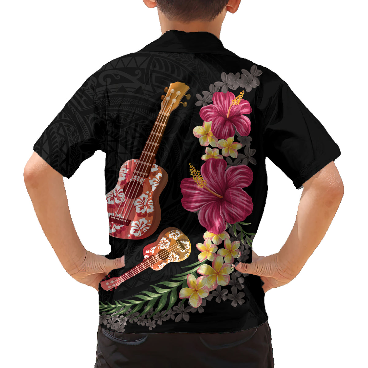 Ukulele mix Polynesian Flower Kid Hawaiian Shirt Hawaiian Tribal Pattern LT03 - Polynesian Pride