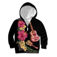 Ukulele mix Polynesian Flower Kid Hoodie Hawaiian Tribal Pattern LT03 Zip Hoodie Black - Polynesian Pride