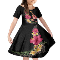 Ukulele mix Polynesian Flower Kid Short Sleeve Dress Hawaiian Tribal Pattern LT03 KID Black - Polynesian Pride