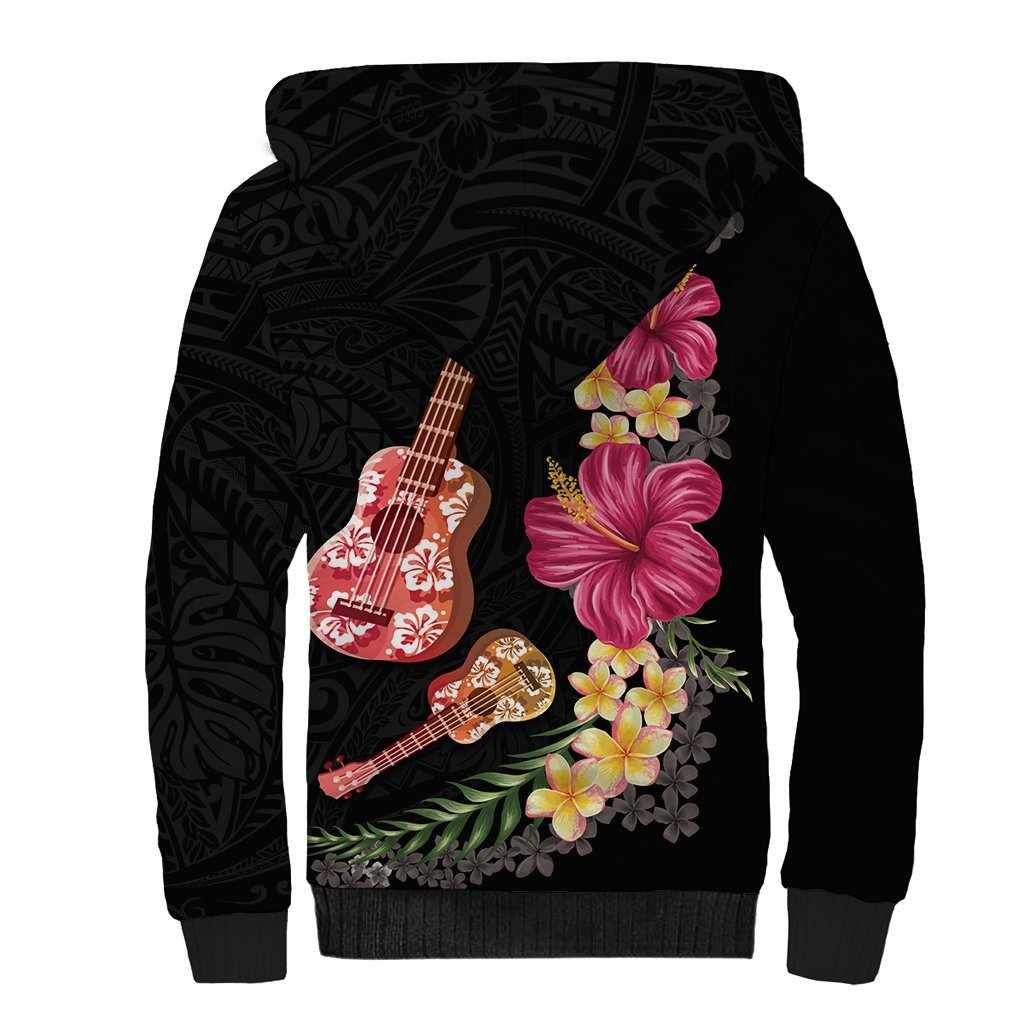 Ukulele mix Polynesian Flower Sherpa Hoodie Hawaiian Tribal Pattern LT03 - Polynesian Pride