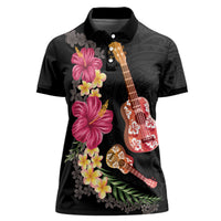 Ukulele mix Polynesian Flower Women Polo Shirt Hawaiian Tribal Pattern LT03 Female Black - Polynesian Pride