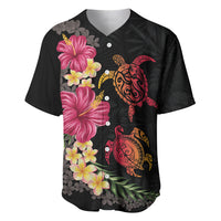 Hawaiian Flower and Tribal Turtle Baseball Jersey Colorful Style LT03 Black - Polynesian Pride