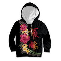 Hawaiian Flower and Tribal Turtle Kid Hoodie Colorful Style LT03 Hoodie Black - Polynesian Pride