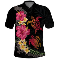 Hawaiian Flower and Tribal Turtle Polo Shirt Colorful Style LT03 Black - Polynesian Pride