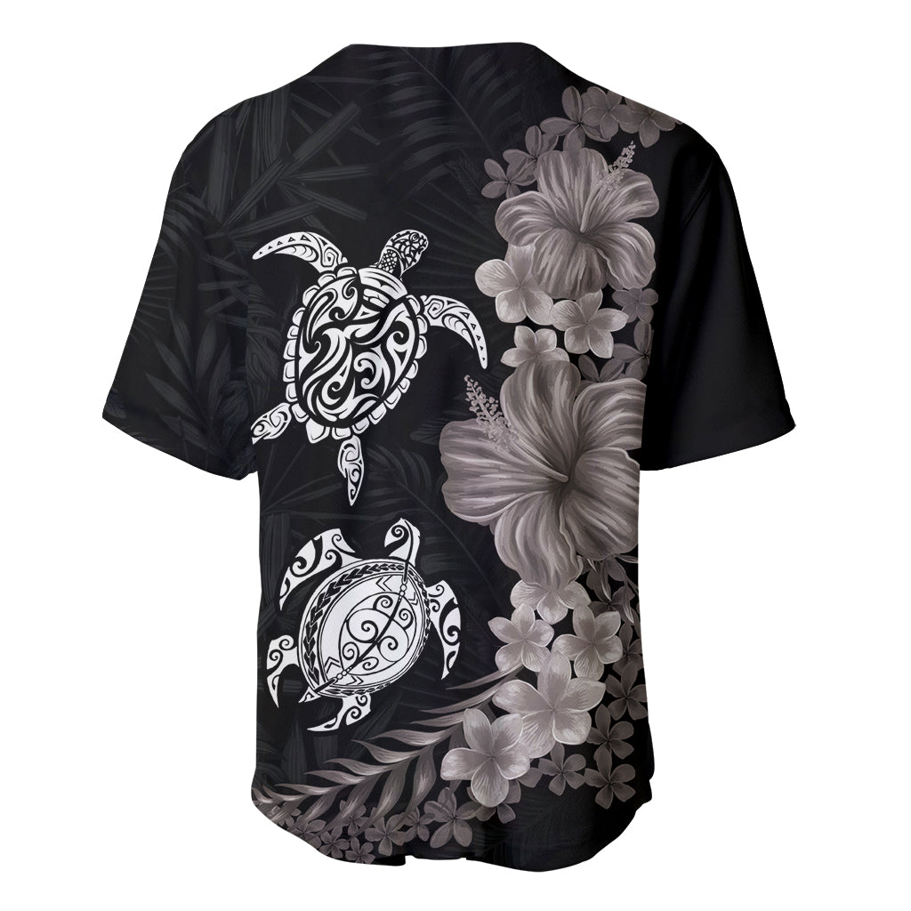 Hawaiian Flower and Tribal Turtle Baseball Jersey Grayscale Mode LT03 - Polynesian Pride