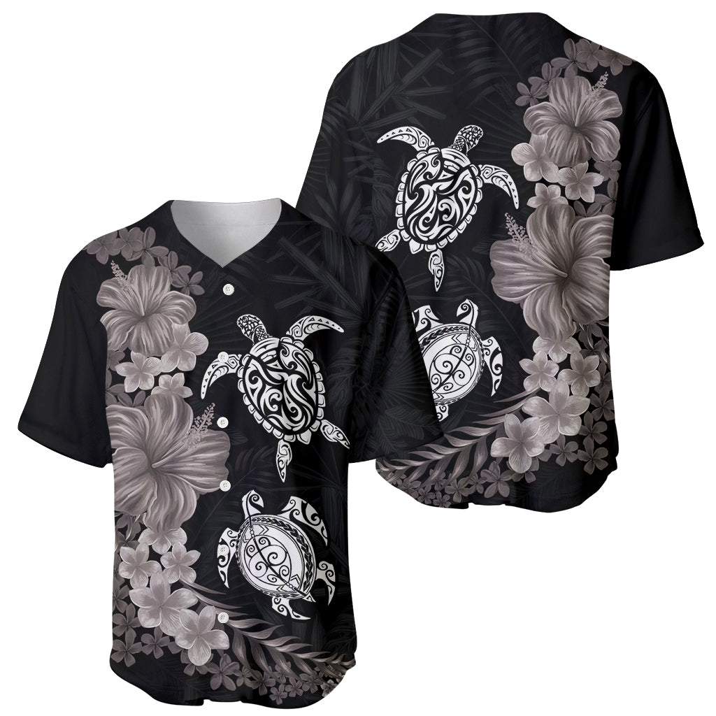 Hawaiian Flower and Tribal Turtle Baseball Jersey Grayscale Mode LT03 - Polynesian Pride