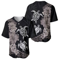 Hawaiian Flower and Tribal Turtle Baseball Jersey Grayscale Mode LT03 - Polynesian Pride