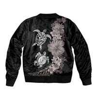 Hawaiian Flower and Tribal Turtle Bomber Jacket Grayscale Mode LT03 - Polynesian Pride