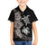 Hawaiian Flower and Tribal Turtle Family Matching Off The Shoulder Long Sleeve Dress and Hawaiian Shirt Grayscale Mode