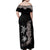 Hawaiian Flower and Tribal Turtle Family Matching Off Shoulder Maxi Dress and Hawaiian Shirt Grayscale Mode