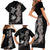 Hawaiian Flower and Tribal Turtle Family Matching Short Sleeve Bodycon Dress and Hawaiian Shirt Grayscale Mode