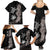 Hawaiian Flower and Tribal Turtle Family Matching Summer Maxi Dress and Hawaiian Shirt Grayscale Mode