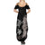 Hawaiian Flower and Tribal Turtle Summer Maxi Dress Grayscale Mode