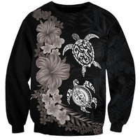 Hawaiian Flower and Tribal Turtle Sweatshirt Grayscale Mode LT03 Unisex Black - Polynesian Pride