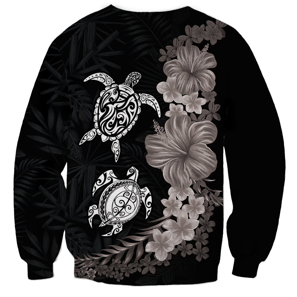 Hawaiian Flower and Tribal Turtle Sweatshirt Grayscale Mode LT03 - Polynesian Pride
