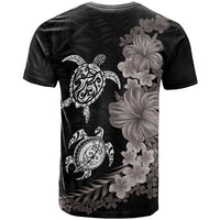 Hawaiian Flower and Tribal Turtle T Shirt Grayscale Mode LT03 - Polynesian Pride