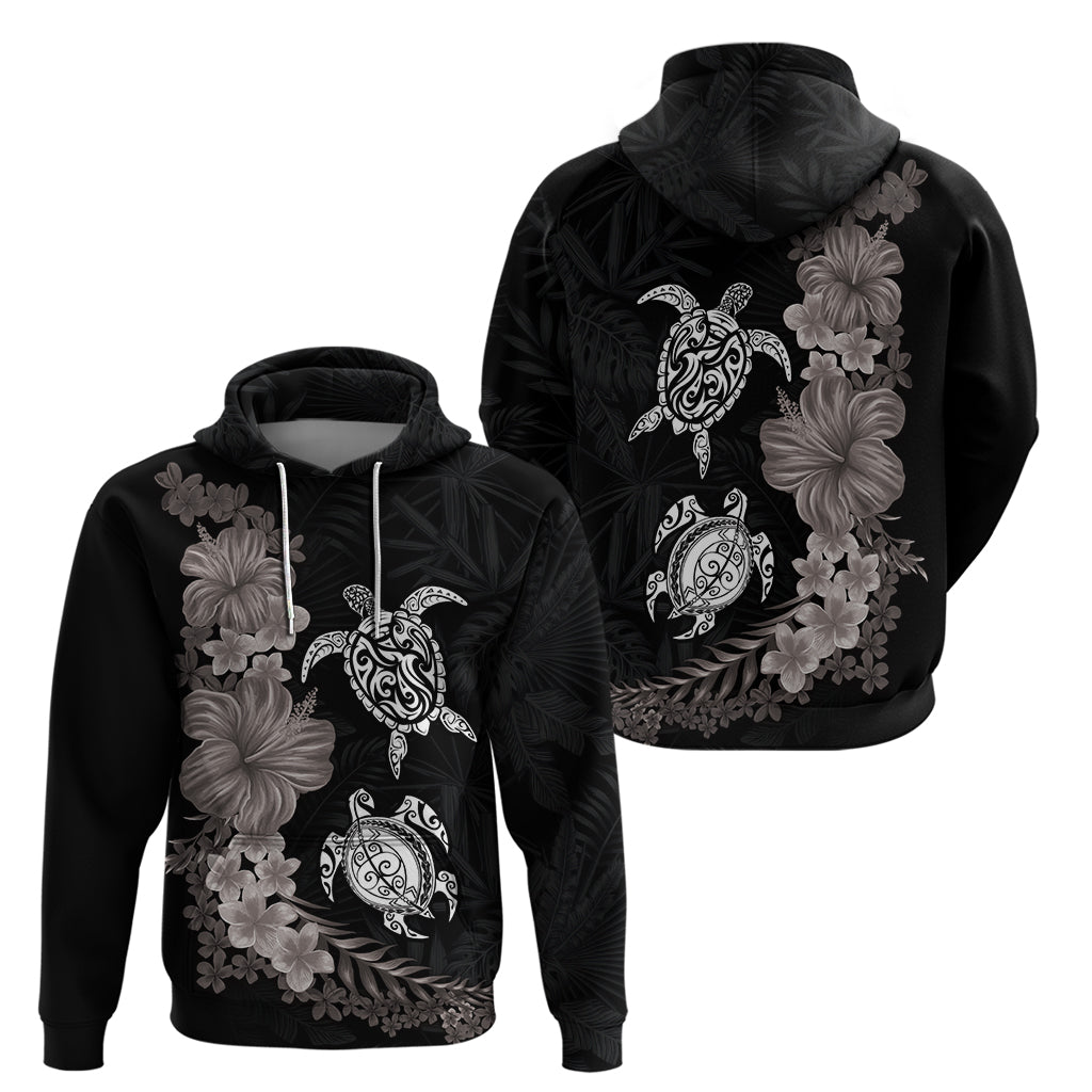 Hawaiian Flower and Tribal Turtle Zip Hoodie Grayscale Mode LT03 - Polynesian Pride
