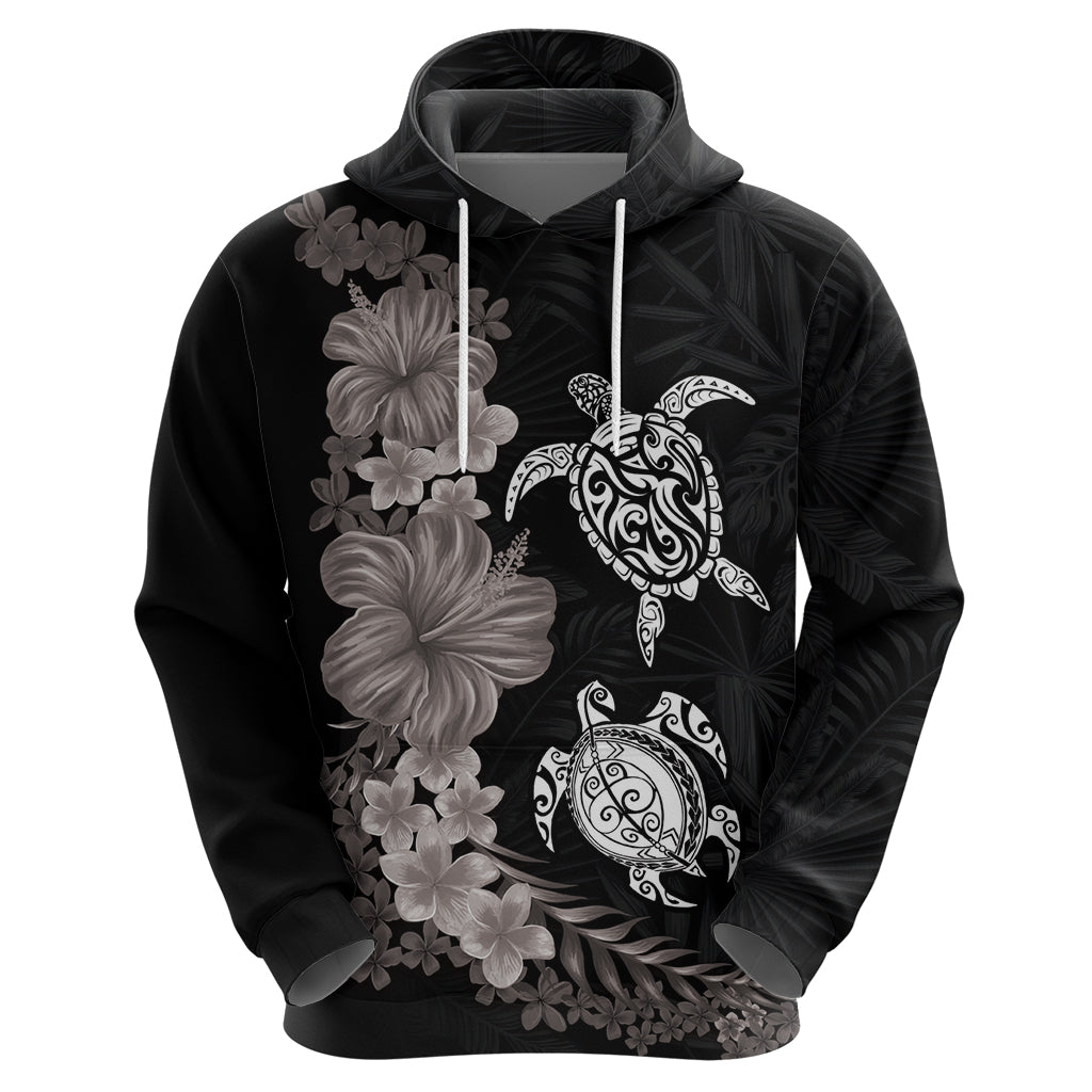 Hawaiian Flower and Tribal Turtle Zip Hoodie Grayscale Mode LT03 - Polynesian Pride