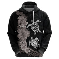Hawaiian Flower and Tribal Turtle Zip Hoodie Grayscale Mode LT03 - Polynesian Pride