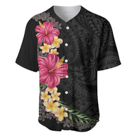 Hawaiian Plumeria and Hibiscus Baseball Jersey Colorful Style LT03 Black - Polynesian Pride