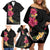 Hawaiian Plumeria and Hibiscus Family Matching Off Shoulder Short Dress and Hawaiian Shirt Colorful Style