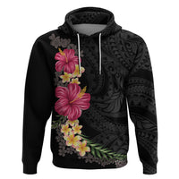 Hawaiian Plumeria and Hibiscus Hoodie Colorful Style LT03 Pullover Hoodie Black - Polynesian Pride