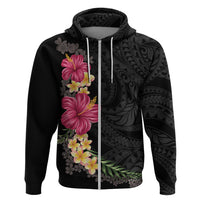 Hawaiian Plumeria and Hibiscus Hoodie Colorful Style LT03 Zip Hoodie Black - Polynesian Pride